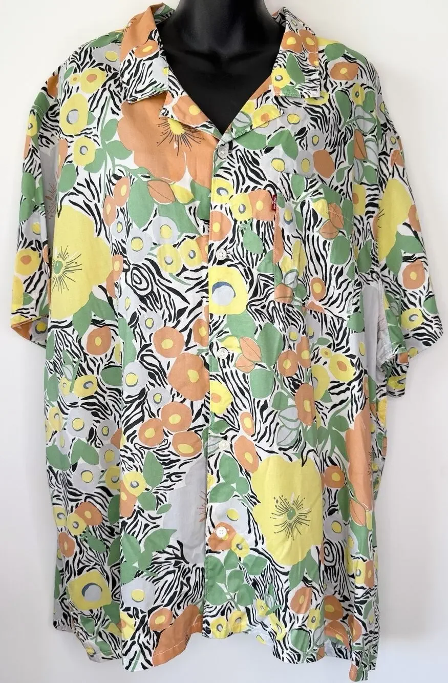 Levi’s Mens Floral Button Up Shirt Yellow Green Relaxed Fit Size XXL Lightweight